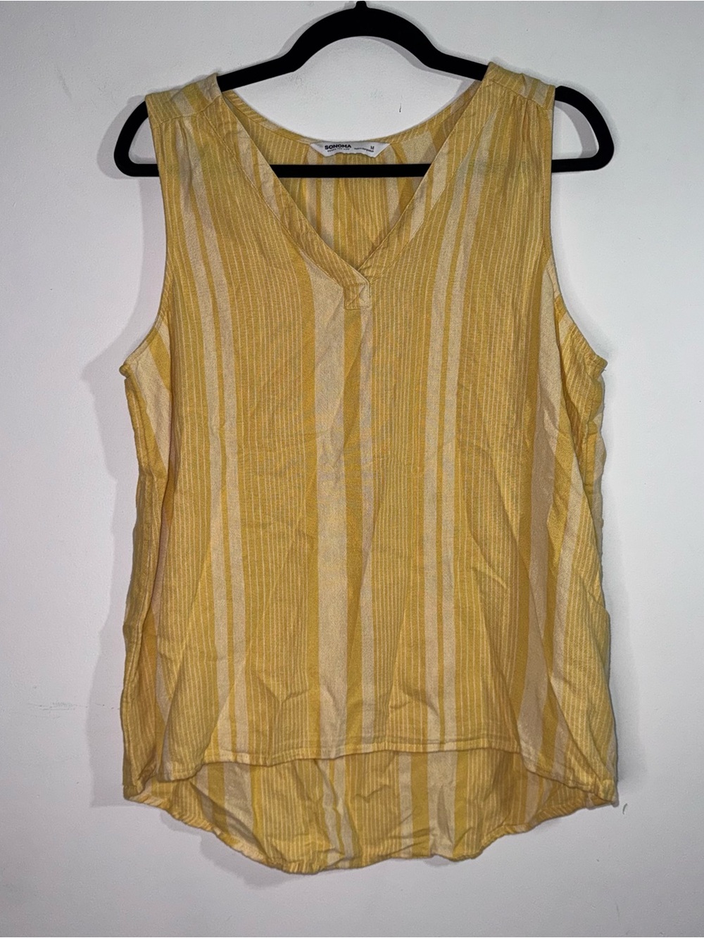 Sonoma Goods For Life Medium Yellow Striped Linen Blend Sleeveless Hi Low Top